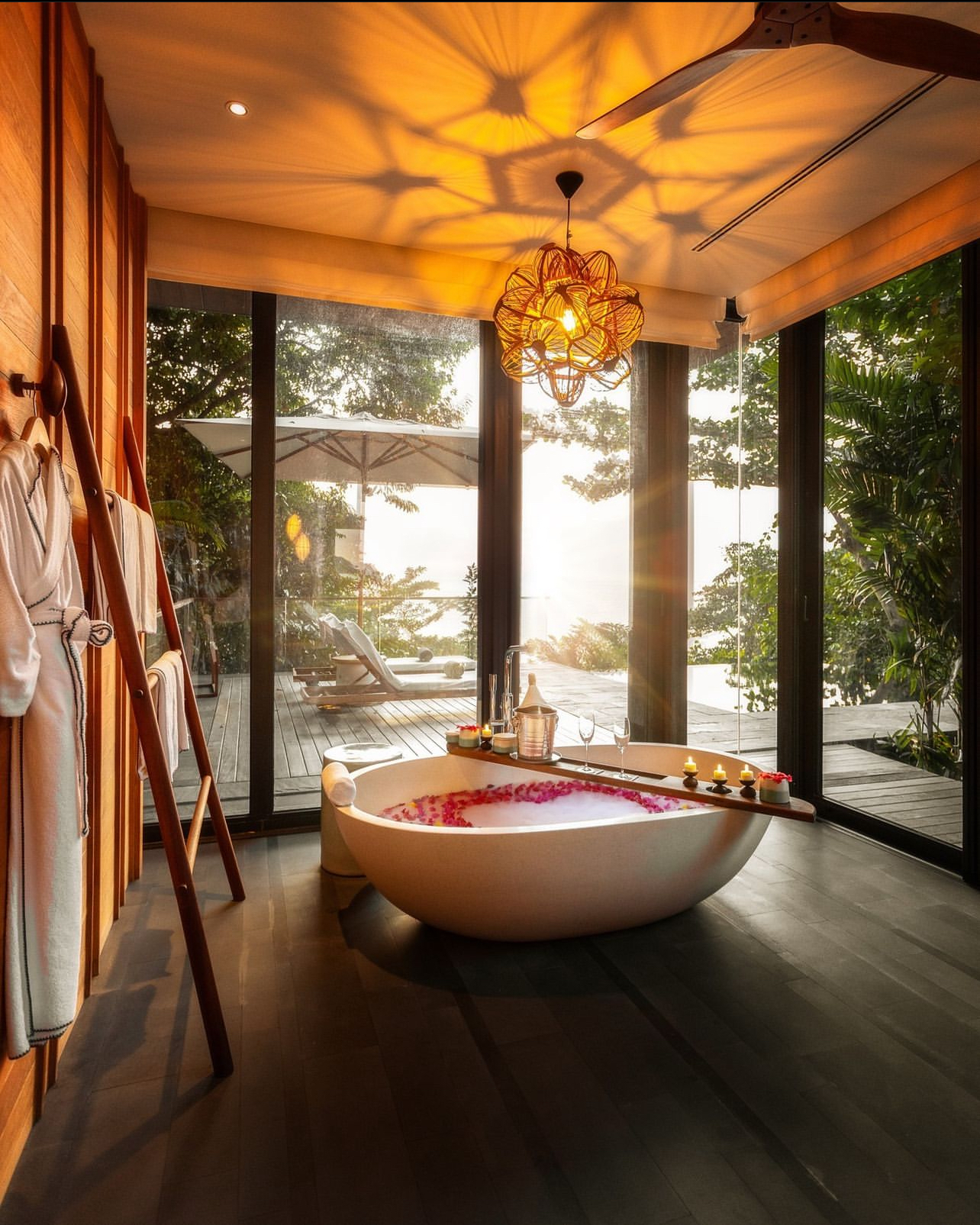Freestanding bath in a sunlit bathroom